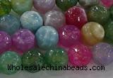 CAG8956 15.5 inches 8mm faceted round fire crackle agate beads