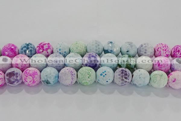 CAG8983 15.5 inches 14mm faceted round fire crackle agate beads