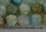 CAG8996 15.5 inches 10mm faceted round fire crackle agate beads