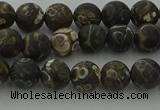 CAG9381 15.5 inches 6mm round matte turritella agate beads