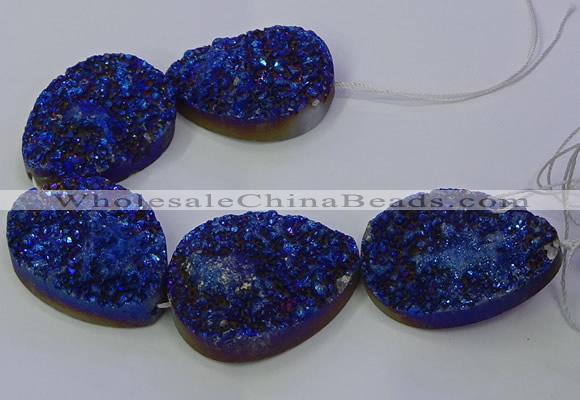 CAG9676 7.5 inches 30*40mm teardrop blue plated druzy agate beads