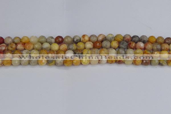 CAG9869 15.5 inches 6mm faceted round yellow crazy lace agate beads