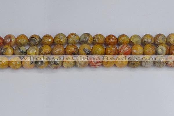 CAG9872 15.5 inches 12mm faceted round yellow crazy lace agate beads