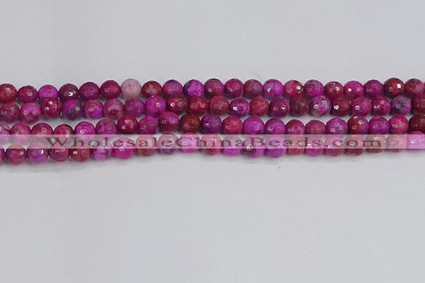 CAG9876 15.5 inches 6mm faceted round fuchsia crazy lace agate beads