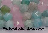 CAM1442 15.5 inches 8mm faceted nuggets amazonite & rose quartz beads