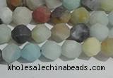 CAM1487 15.5 inches 6mm faceted nuggets matte black amazonite beads