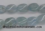 CAQ150 15.5 inches 10*12mm twisted oval natural aquamarine beads