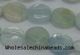 CAQ569 15.5 inches 9mm faceted coin natural aquamarine beads