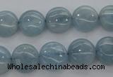 CAQ68 15.5 inches 12*12mm flat round natural aquamarine beads wholesale