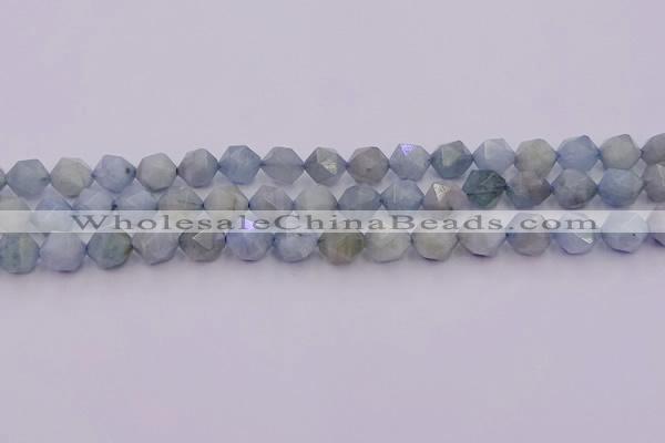 CAQ792 15.5 inches 10mm faceted nuggets aquamarine gemstone beads