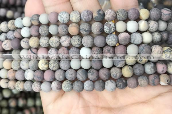 CAR370 15.5 inches 4mm round matte artistic jasper beads wholesale