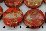 CAT195 15.5 inches 25mm flat round dyed natural aqua terra jasper beads