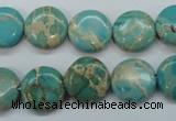 CAT84 15.5 inches 14mm flat round dyed natural aqua terra jasper beads