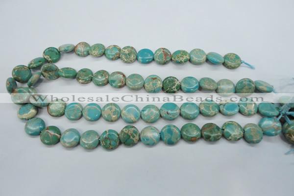 CAT84 15.5 inches 14mm flat round dyed natural aqua terra jasper beads