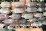 CBBS09 15 inches 11*25mm - 14*28mm hexahedral prism rose quartz beads