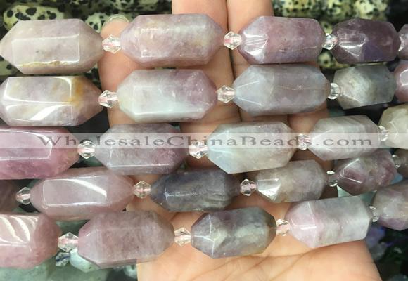 CBBS09 15 inches 11*25mm - 14*28mm hexahedral prism rose quartz beads