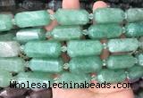 CBBS11 15 inches 11*25mm - 14*28mm hexahedral prism green strawberry quartz beads