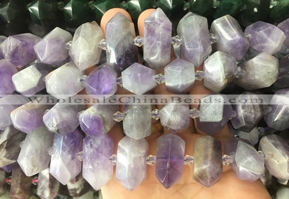 CBBS30 15 inches 12*25mm - 14*28mm hexahedral prism amethyst beads