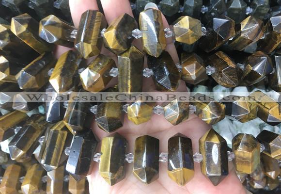 CBBS45 15 inches 12*25mm - 14*28mm hexahedral prism yellow tiger eye beads