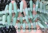 CBBS56 15 inches 8*30mm - 9*33mm hexahedral prism green aventurine beads