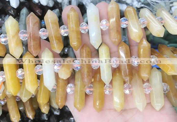 CBBS70 15 inches 8*30mm - 9*33mm hexahedral prism yellow aventurine beads