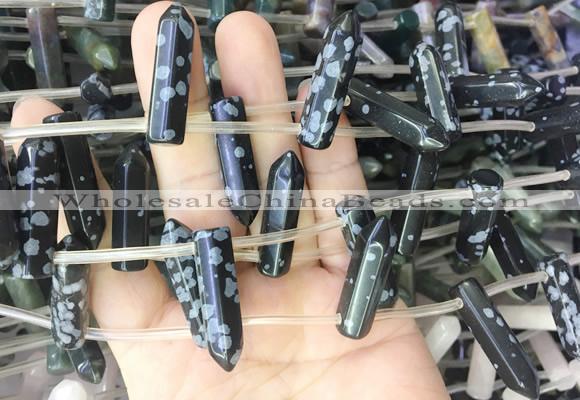 CBBS92 15 inches 8*30mm - 8*32mm hexahedral prism snowflake obsidian beads