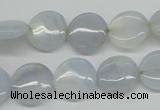 CBC33 15.5 inches 14mm flat round blue chalcedony beads wholesale