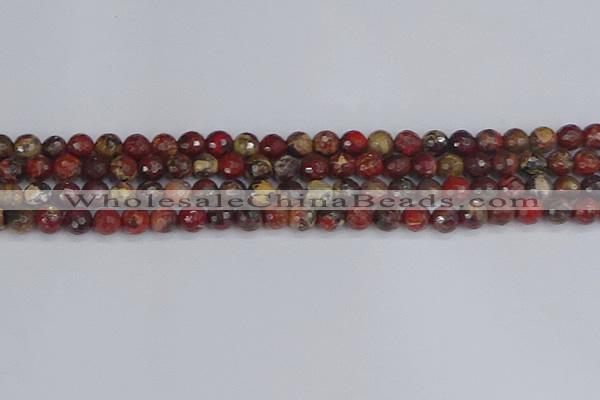 CBD369 15.5 inches 6mm faceted round brecciated jasper beads