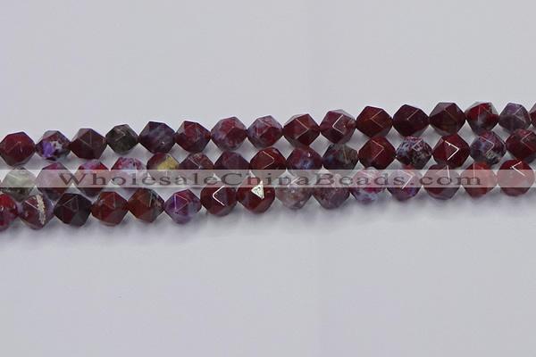 CBD384 15.5 inches 8mm faceted nuggets brecciated jasper beads