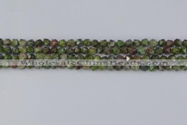 CBG108 15.5 inches 6mm faceted nuggets bronze green gemstone beads