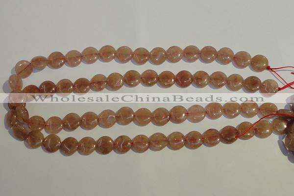 CBQ16 15.5 inches 12mm flat round strawberry quartz beads wholesale