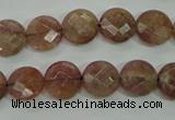 CBQ241 15.5 inches 10mm faceted coin strawberry quartz beads