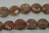 CBQ242 15.5 inches 12mm faceted coin strawberry quartz beads