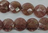 CBQ243 15.5 inches 14mm faceted coin strawberry quartz beads