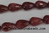 CBQ268 15.5 inches 10*15mm faceted teardrop strawberry quartz beads