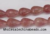 CBQ269 15.5 inches 10*15mm faceted teardrop strawberry quartz beads