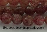 CBQ332 15.5 inches 8mm faceted round strawberry quartz beads