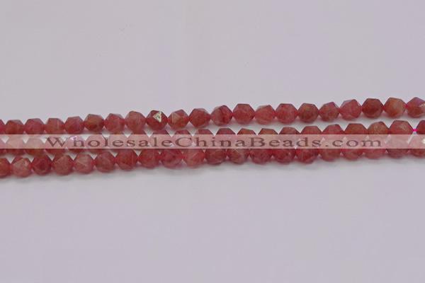 CBQ431 15.5 inches 6mm faceted nuggets strawberry quartz beads