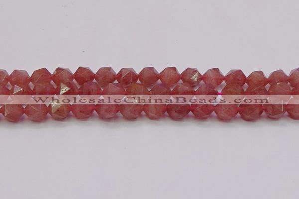 CBQ434 15.5 inches 12mm faceted nuggets strawberry quartz beads