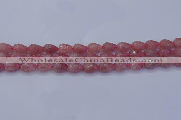 CBQ453 15.5 inches 10*14mm faceted teardrop strawberry quartz beads