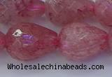 CBQ456 15.5 inches 15*20mm faceted teardrop strawberry quartz beads