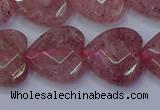 CBQ470 15.5 inches 14mm faceted heart strawberry quartz beads