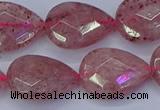 CBQ479 15.5 inches 15*20mm faceted flat teardrop strawberry quartz beads