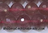 CBQ702 15.5 inches 8mmm faceted round strawberry quartz beads