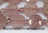 CBQ750 15.5 inches 8mm faceted coin strawberry quartz beads