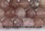 CBQ762 15 inches 7mm faceted round strawberry quartz beads