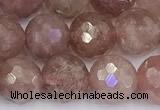 CBQ763 15 inches 9mm faceted round strawberry quartz beads