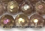 CBQ778 15 inches 12mm faceted round AB-color strawberry quartz beads