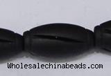 CBS29 15.5 inches 18*36mm carved drum black stone beads wholesale