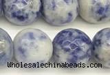 CBS614 15 inches 12mm faceted round blue spot stone beads